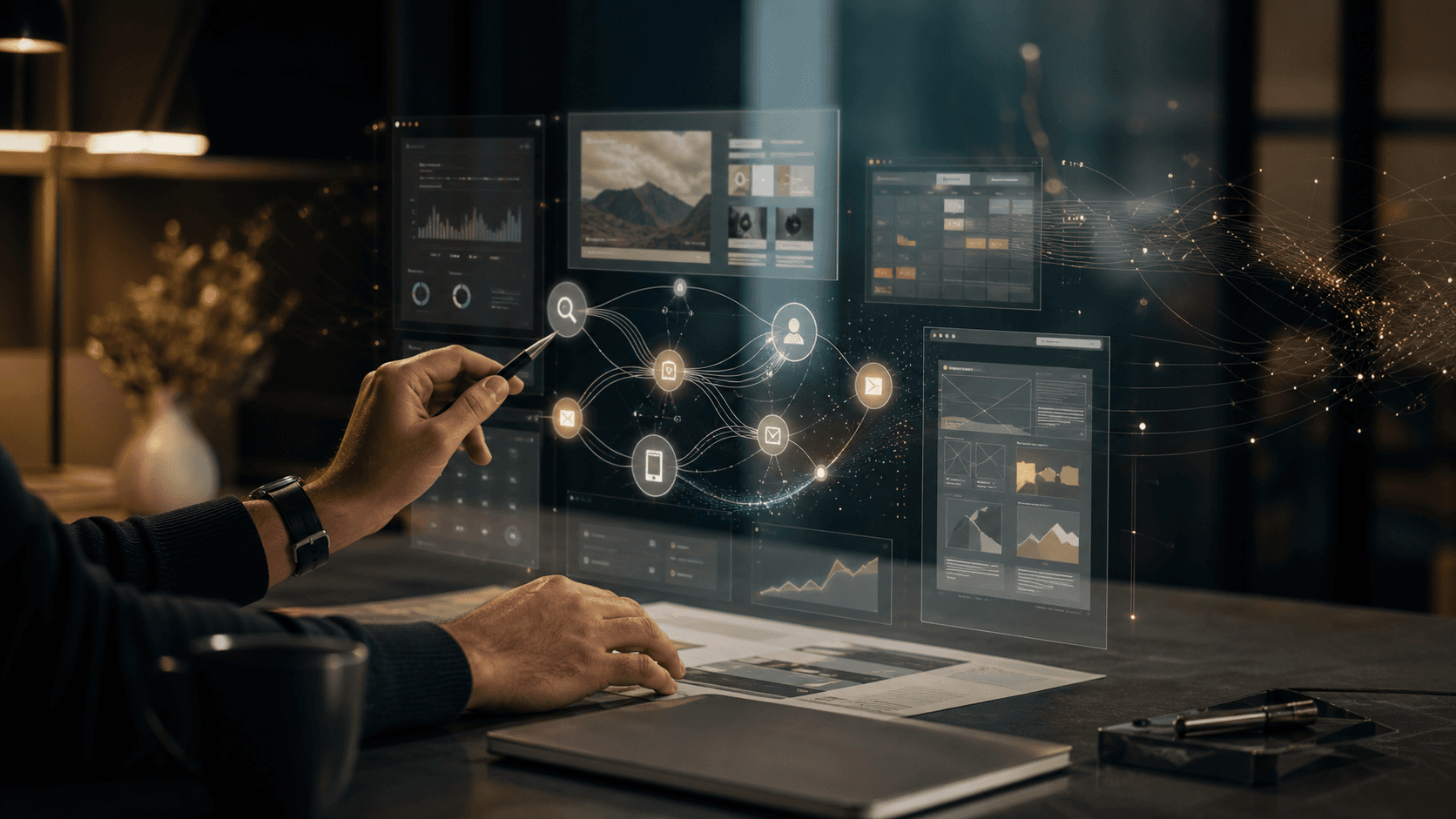 Human strategist reviewing AI-assisted digital growth workflows